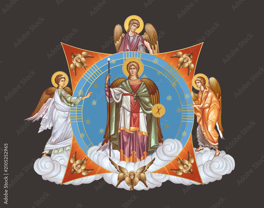 Obraz premium Archangel Michael. Illustration in Byzantine style with angels and seraphim