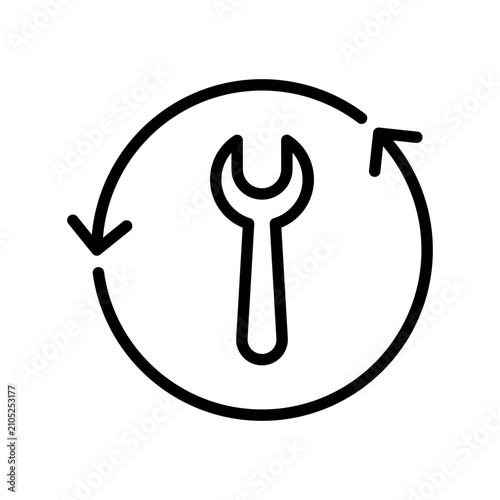 Mechanical wrench inside a circular loop representing continuous technical maintenance