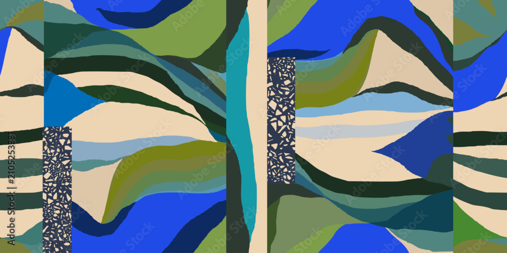 Fototapeta premium Modern abstract leaves print. Hand drawn calming and airy seamless pattern. 