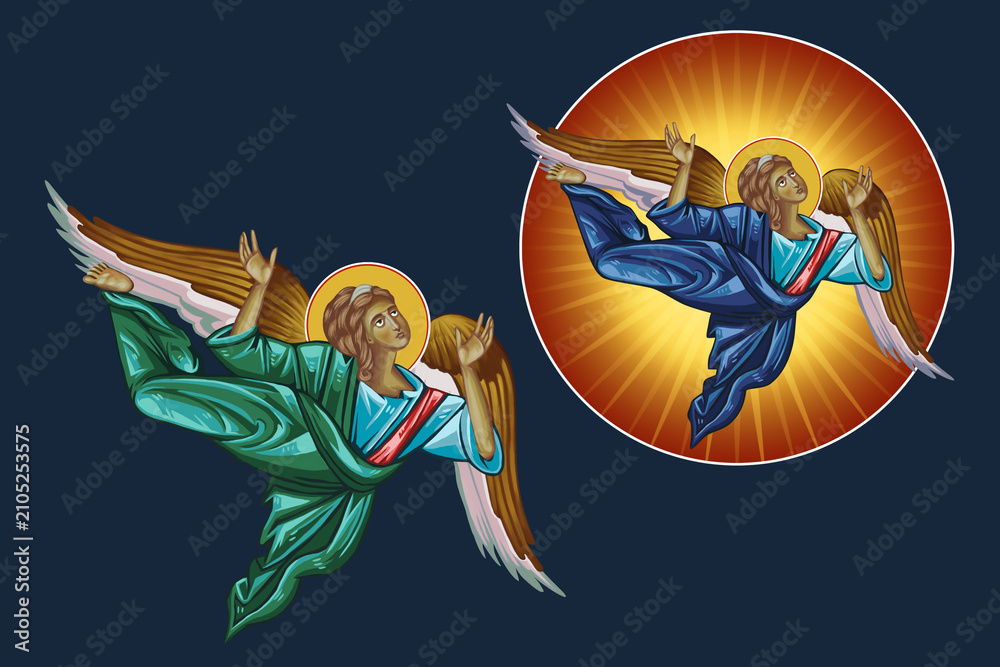 Obraz premium Illustration - fresco angel set in Byzantine style