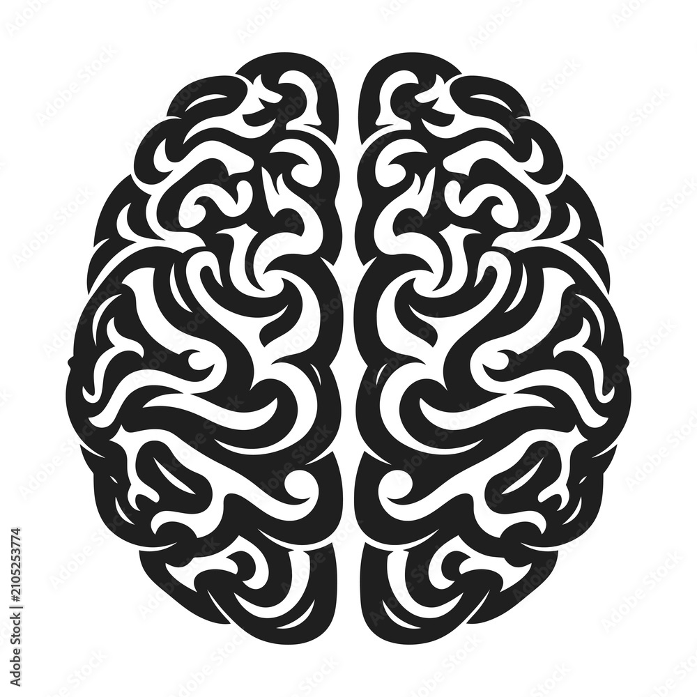 Fototapeta premium Human Brain Anatomical Silhouette Icon Isolated on White Background for Science