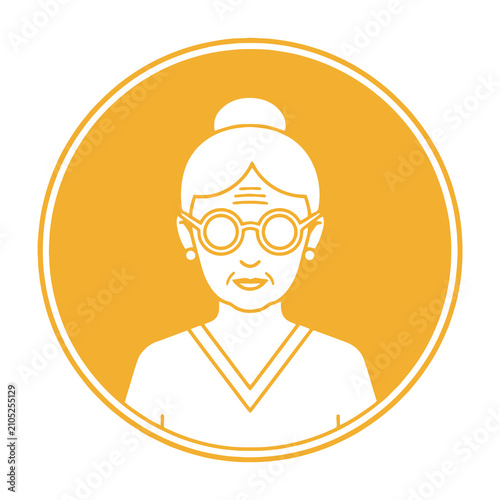 Foto Woman in yellow circle with glasses and bun hairstyle