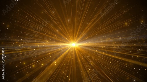 Golden light burst background powerful flare, radiant rays, sparkling particles, cinematic warm glow. award videos, luxury intros, success promos, celebration openers, title reveals, motion overlays.