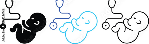 Foto Baby fetus and medical stethoscope icon set for prenatal care concepts
