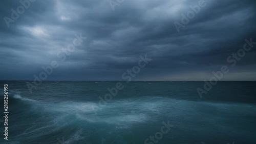 Choppy Ocean Water Under Dark Foreboding Stormy Clouds