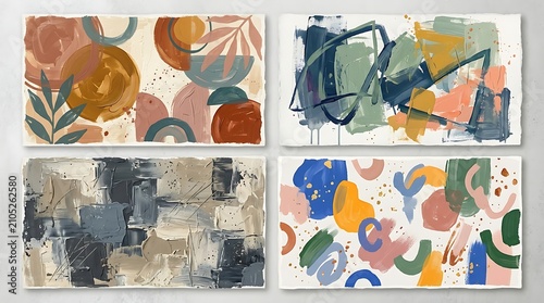 Abstract contemporary art paintings with organic shapes and earth tones isolated on white background. Perfect for.