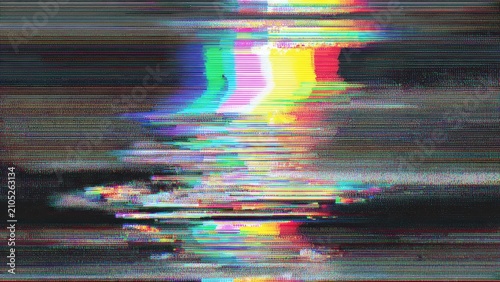 Vibrant glitched screen with rgb distortion and digital noise patterns