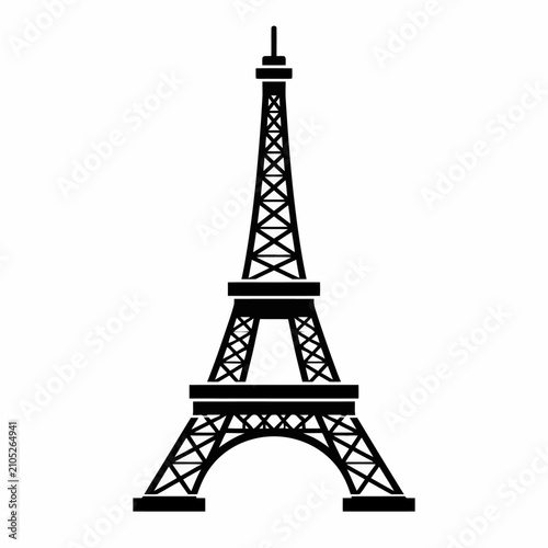 Black Silhouette of the Eiffel Tower Icon Isolated on White Background.