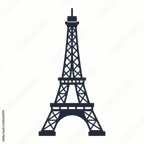 Black silhouette of the Eiffel Tower landmark icon isolated on a white background.