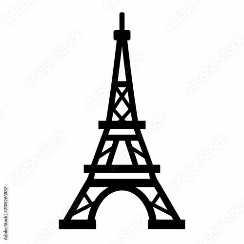 Black Silhouette of the Eiffel Tower Landmark Icon Isolated on White Background.
