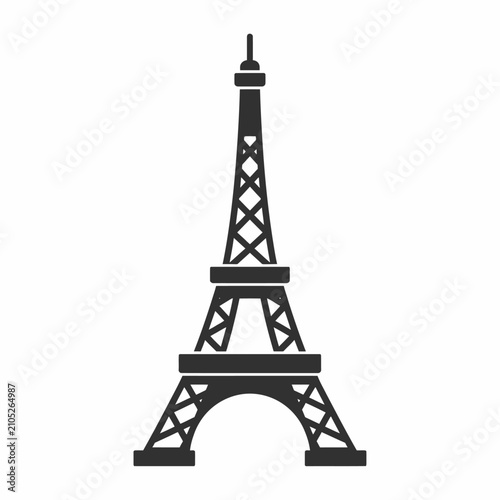 Black silhouette of the Eiffel Tower landmark icon isolated on white background.