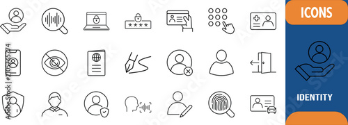 User identity security vector icons. user icon set, password icon set, fingerprint icon set