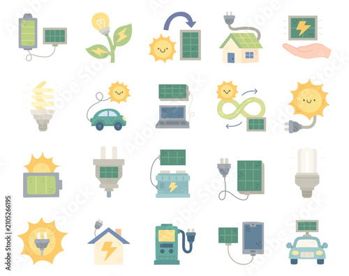 Solar energy technology set featuring battery lamp conversion house protection illumination automobile laptop recycling charging socket generator smartphone vehicle