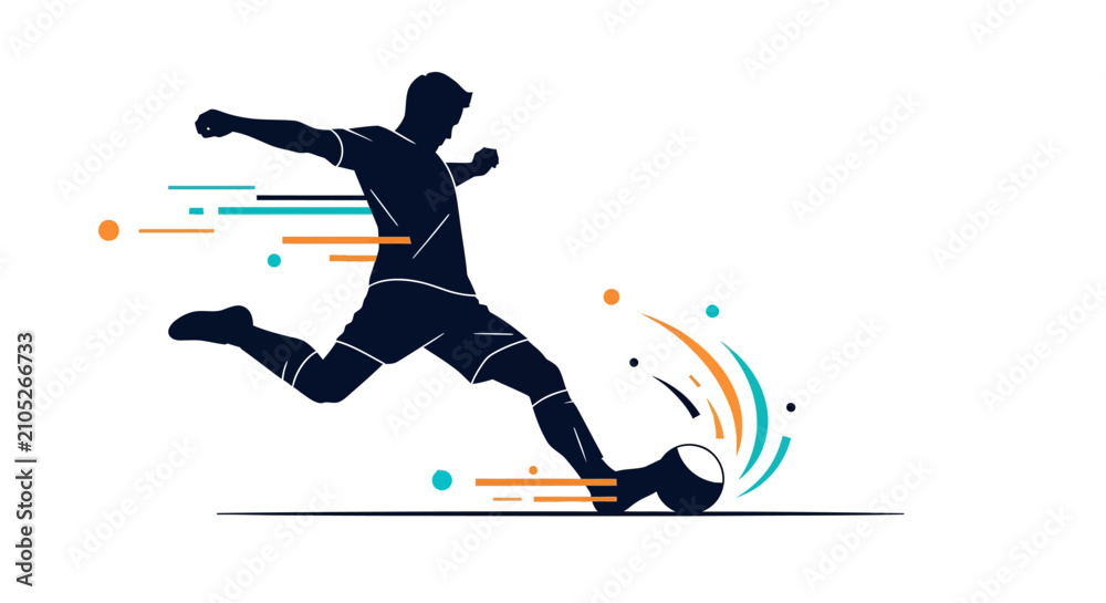 Fototapeta premium Dynamic Silhouette of a Soccer Player Kicking a Ball Illustration