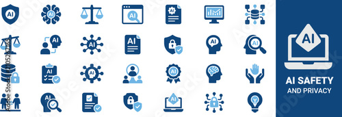 Foto AI Safety and Privacy Icon Set Featuring AI Governance, Data Protection, Respons