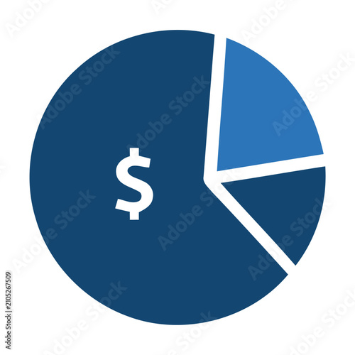 Financial analytics icon featuring pie chart and dollar sign symbols. Professional editable vector icon for investment portfolio and budget distribution.