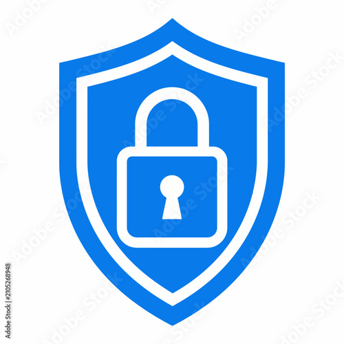 Blue Security Shield Icon with Padlock Symbol for Cyber Protection and Data Safety.