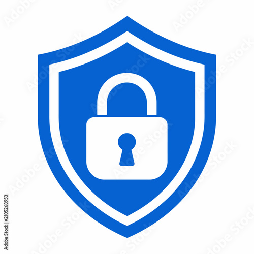 Blue Security Shield Icon with White Padlock Symbol for Cyber Protection and Data Safety.