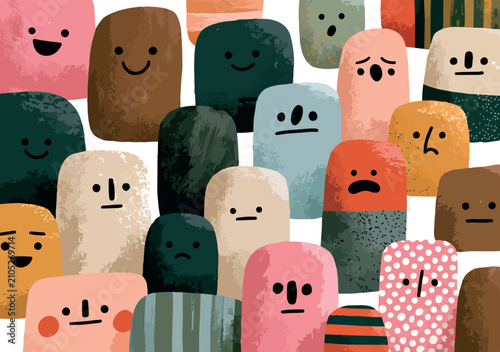 Cute Abstract Creature Characters Group in Minimal Hand Drawn Style