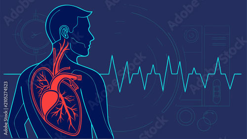 Tableau sur toile Medical concept illustrating atrial fibrillation with abnormal heart rhythm patterns