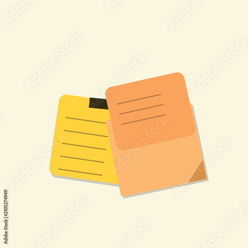 Two colorful paper sticky notes with lines isolated on a white background