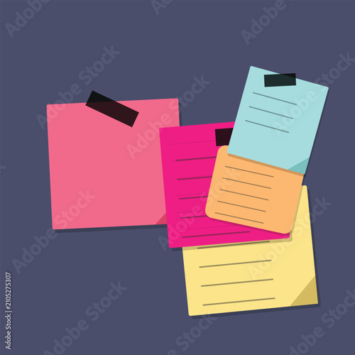 Colorful sticky notes with tape isolated on a white background