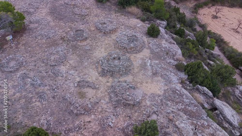 Aerial view from a drone of the Iberian settlement of El Cascarujo in the town of Alcañiz, in the Bajo Aragón region. Province of Teruel. Autonomous Community of Aragon. Spain. Europe