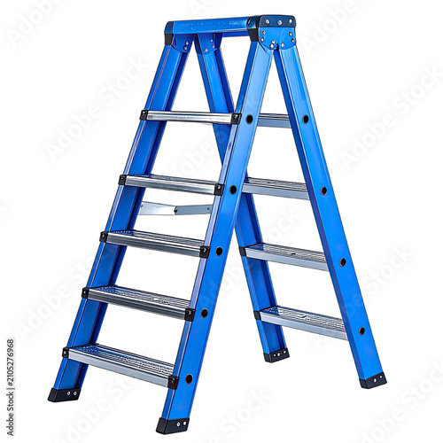 A blue collapsible ladder is shown against a black background.