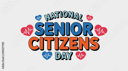 National Senior Citizens Day with blue and orange text and heart pulse Transparent Background