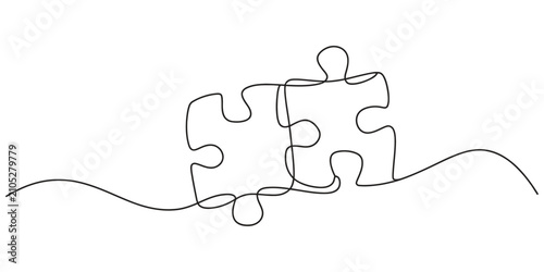 Cuadro en lienzo Two puzzle pieces connected together in a continuous single line drawing