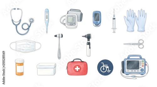 Medical Equipment Collection Watercolor Illustration – Healthcare Devices and Medical Essentials