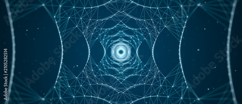 Abstract tunnel. 3D wormhole or vortex. Grid. 3d rendering