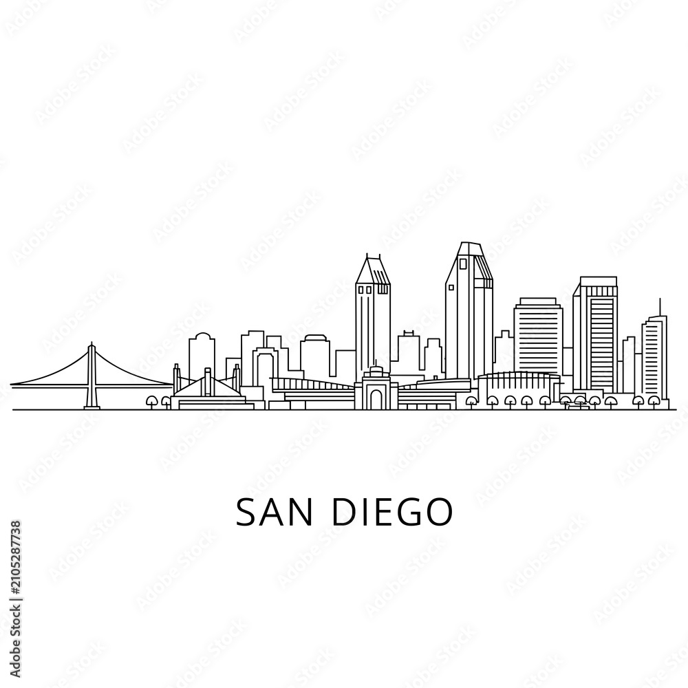 Naklejka premium Minimal Line Art San Diego Bridge Skyline