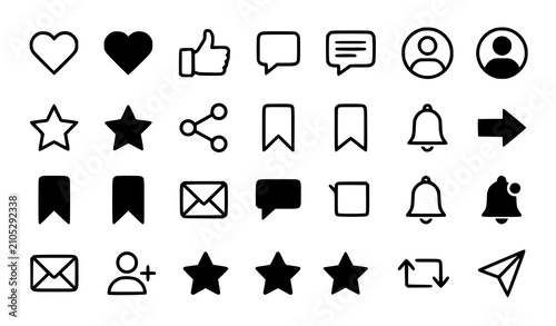 Social media icons set communication and engagement symbols