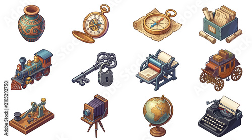 Konstfotografi Collection of vintage objects and antiques illustration.