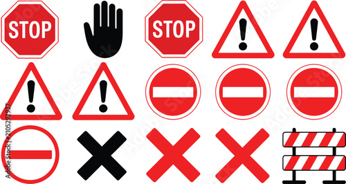 Road traffic signs and safety prohibition symbols for construction sites and public warning