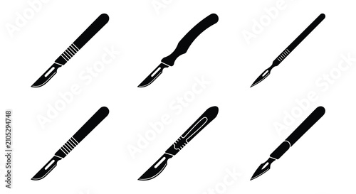 Tableau sur toile Scalpel Collection Black Silhouette Vector Illustration On White Background