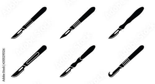 Fotografie Scalpel Collection Black Silhouette Vector Illustration On White Background