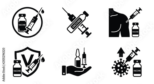 Bild auf Leinwand Syringe And Vial Icons Black Vector Illustration On White Background