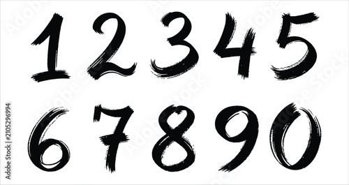 Handwritten numbers 1 to 9 in black ink on plain background Vector