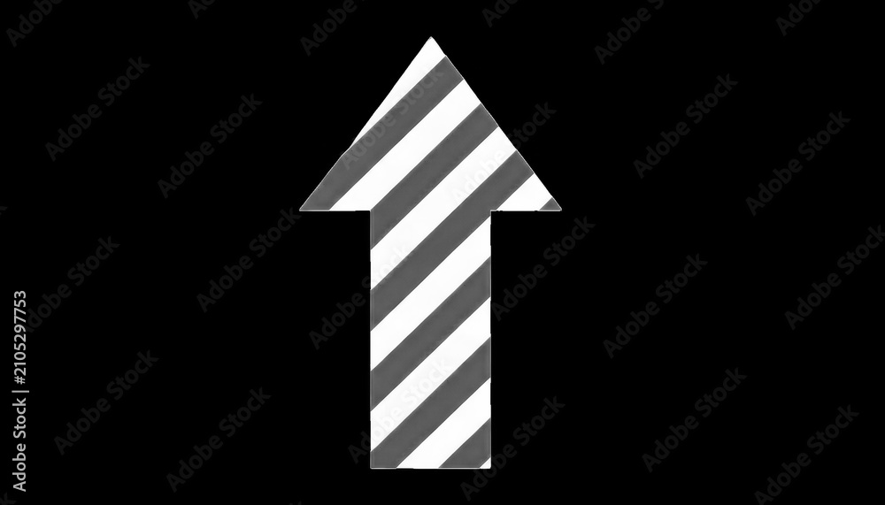 Fototapeta premium Red arrow icon with diagonal stripes pointing up