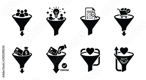 Fotografía Funnel Shapes With Text And Graphics Black Vector Illustration