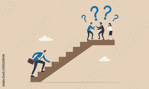 Business mountain together businessman trying hard with full effort climb up big step ladder or stairway