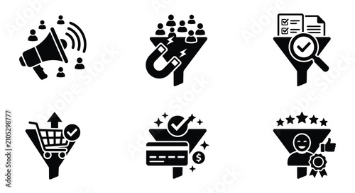 Cuadro en lienzo Funnel Shapes With Text And Graphics Black Vector Illustration