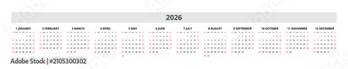 Fotografía English 2026 Horizontal Linear Grid Design Agency Annual Wall Planner Minimalist Architectural Project Grid (Compatible with 2037 and 2043)