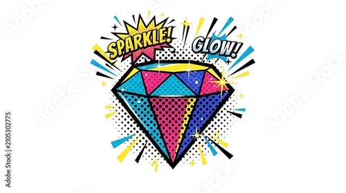 Diamond sparkle glow comic pop art style