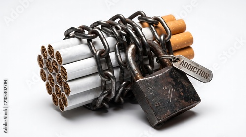 Cigarettes locked in chains symbolizing smoking addiction