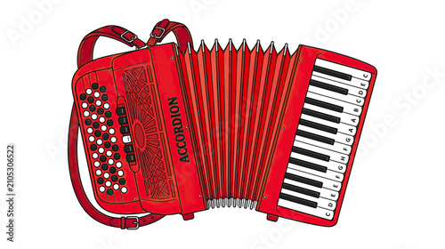 Tableau sur toile Red Accordion Musical Instrument Illustration