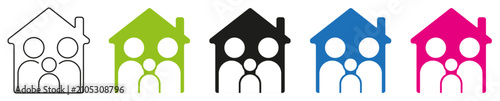 Family home icon. Household members, residential living, family residence, domestic lifestyle, home protection, community housing, family support, safe shelter collection. Editable icons. Vector.