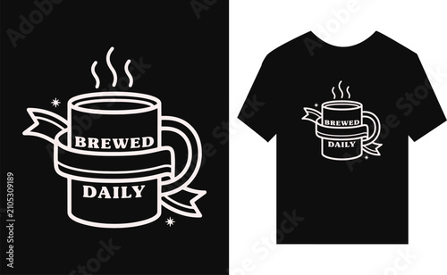 Coffee Mug Graphic Design On Black Shirt Mockup